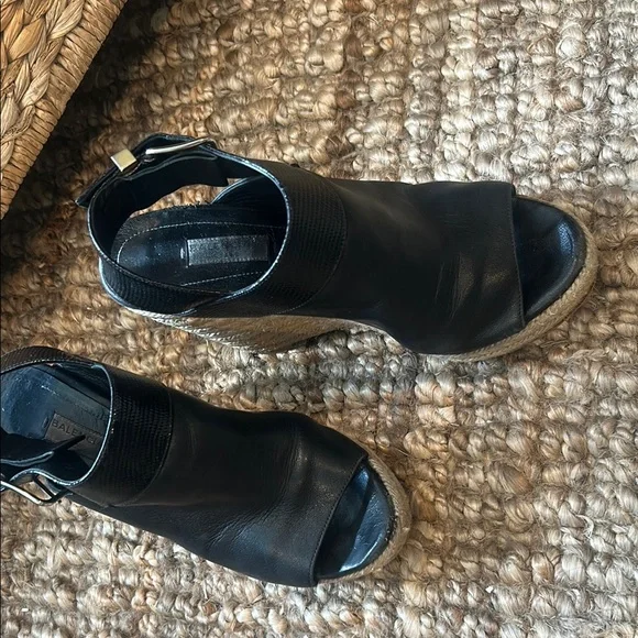 Balenciaga Open Toe Espadrille Leather Wedges Size 36